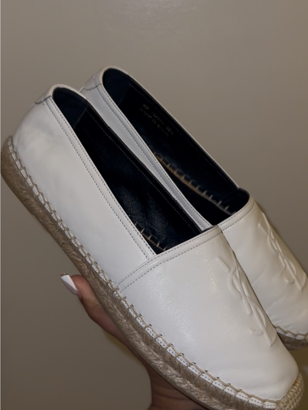 Yves Saint Laurent White Leather Espadrille Slip-Ons
